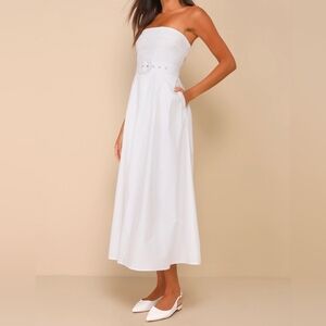 Lulus Trendsetting Choice White Strapless Midi Dress With Pockets, Size XL